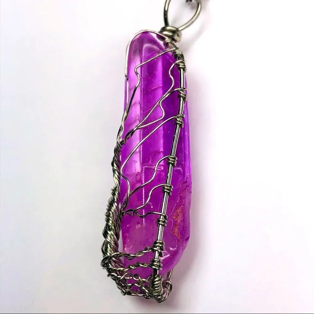 Wire Wrapped Quartz Crystal Necklace Tree of Life, Lavender - Picture 9 of 15